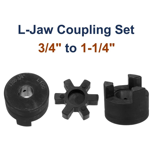 Alt view image 3 of 5 - L100 Flexible 3-Piece L-Jaw Coupling Set, 3/4" to 1-1/4" with Buna-N NBR Rubber Spider for Log Splitter Hybrid Equipment