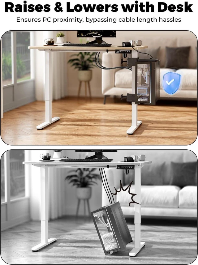Alt view image 4 of 7 - No-Drill Clamp-On Desk-Leg Under-Desk PC Mount for Standing Desks Adjustable Computer Case CPU Holder Holds Up to 44 lbs, Black