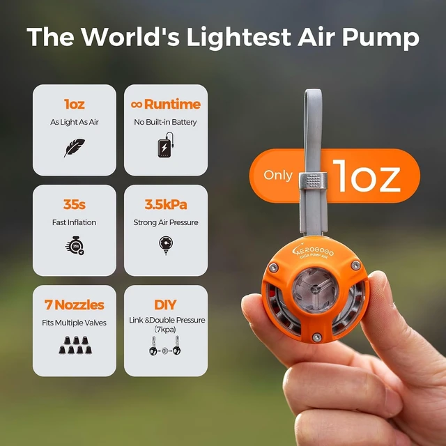 Alt view image 2 of 7 - Aerogogo Air Pump for Inflatables, Only 1oz Ultra-Mini Portable Air Mattress Pump for Ultralight Camping Gear, Pool Floats & Air Bed
