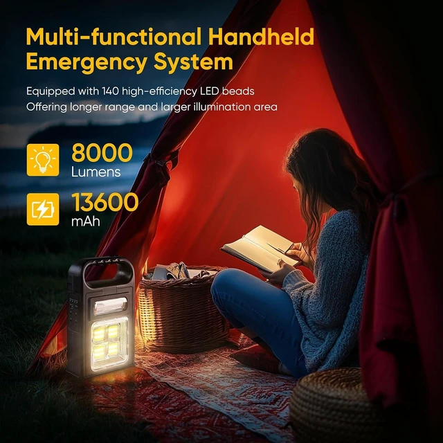 Alt view image 2 of 7 - 6-Mode Solar LED Camping Flashlight, 8000LM Rechargeable Super Bright Emergency Light, IP67 Waterproof Handheld Spotlight & LED Searchlight