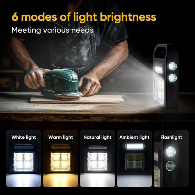 Alt view image 3 of 7 - 6-Mode Solar LED Camping Flashlight, 8000LM Rechargeable Super Bright Emergency Light, IP67 Waterproof Handheld Spotlight & LED Searchlight