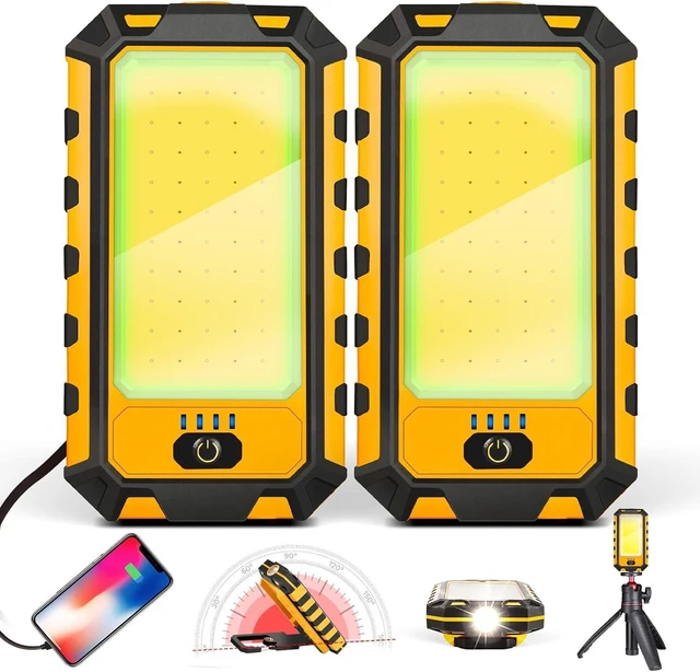 Main image of 2-Pack Rechargeable LED Work Light 1500LM Magnetic Flashlight, Red Strobe & Spotlight, 4000mAh, USB-C/USB-A, Carabiner & Tripod Mount