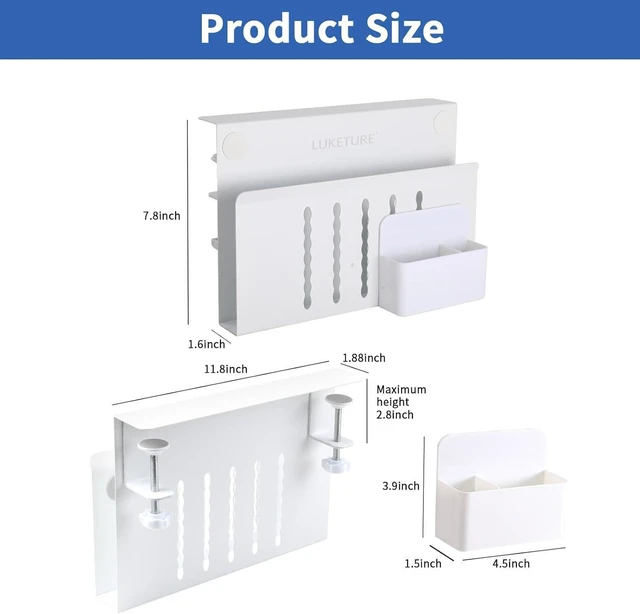 Alt view image 6 of 7 - Steel Side Desk Organizer, No-Drill Clamp-On Laptop Mount with Pen Holder & Table Hanging Storage for Home Office, Fits Flat Edge Tables 0.3" to 2.8"
