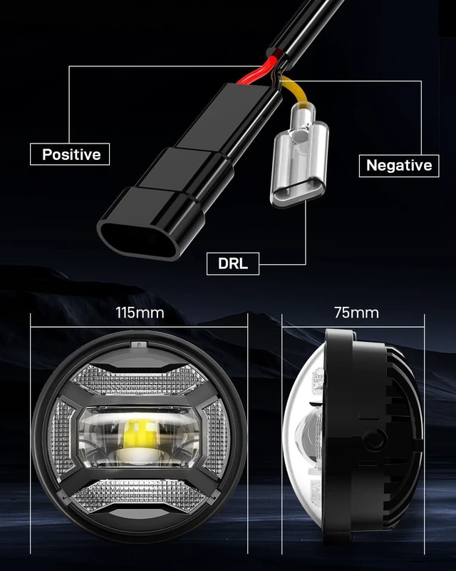 Alt view image 7 of 7 - DOT 60W 4.5 Inch Black LED Passing Light with DRL | Fog Lamps for Motorcycles, Auxiliary Projector Driving Light Bulb
