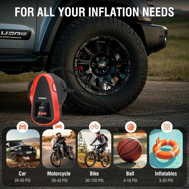 Alt view image 5 of 7 - Portable Tire Inflator Air Compressor DC/AC Air Pump with Screw-Type Tire Repair Plug Kit for Car Tires