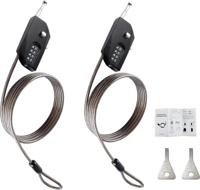 Main image of 2-Pack Adjustable Combination Lock Flexible Retractable Steel Cable for Trail Cameras, 6.6ft Long Cable Lock for Luggage, Suitcase & Helmet, Black