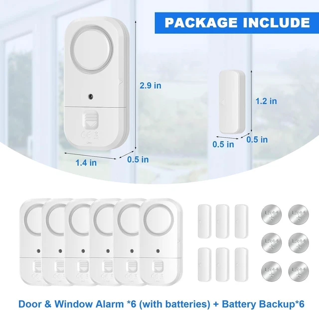 Alt view image 2 of 7 - Door & Window Alarm Sensors for Kids Safety & Home Security, for Home, Office, Store, Garage, Dorm Room, Apartment, RV, White, 6 Pack