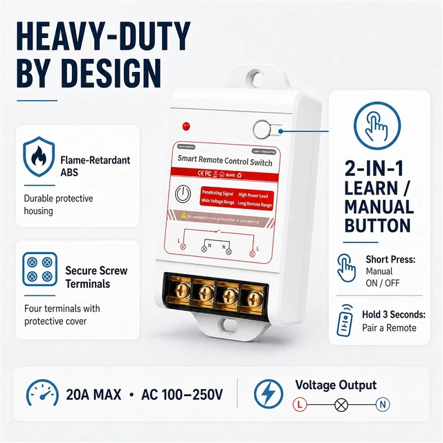Alt view image 6 of 7 - Heavy-Duty Wireless Light Switch with 1000FT RF Range, 1 Switch & 4 Receivers