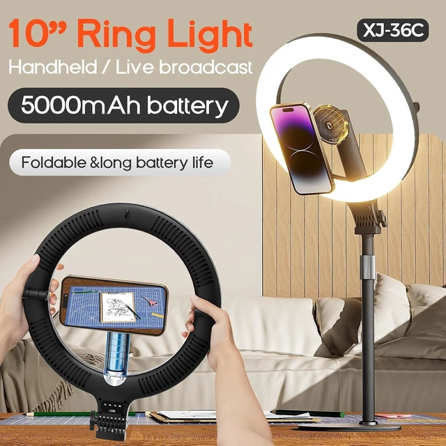 Alt view image 2 of 7 - 10" Magnetic Ring Light Overhead Mount with Stand & Phone Holder, Rechargeable Desk Light