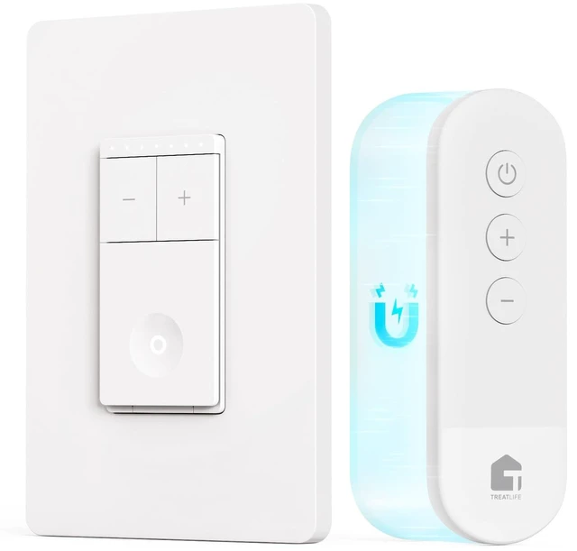 Main image of Single-Pole Wireless Dimmer Switch with Magnetic Remote, Neutral Wire Required, Works with Dimmable LED/CFL/INC, 400W Max