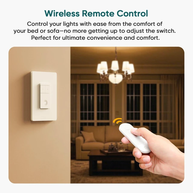 Alt view image 6 of 7 - Single-Pole Wireless Dimmer Switch with Magnetic Remote, Neutral Wire Required, Works with Dimmable LED/CFL/INC, 400W Max