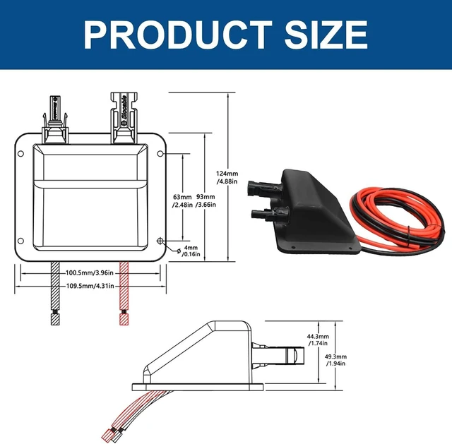 Alt view image 4 of 6 - Solar Cable Entry Gland with 10Ft 10AWG Black Extension Cable & Connector, UV-Resistant Dual Entry Housing for RV, Boat & Camper (3m, Black)