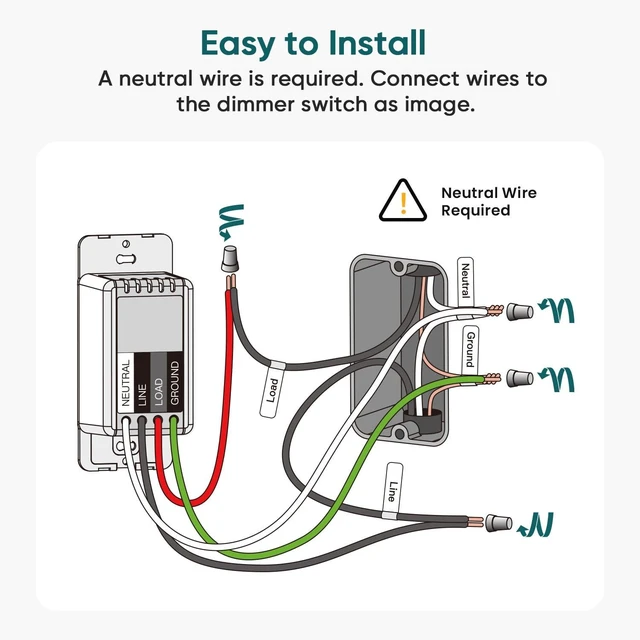 Alt view image 7 of 7 - Single-Pole Wireless Dimmer Switch with Magnetic Remote, Neutral Wire Required, Works with Dimmable LED/CFL/INC, 400W Max