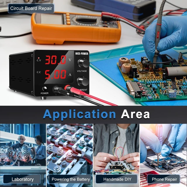 Alt view image 7 of 7 - DC Power Supply Variable 30V 5A, Adjustable Switching Regulated Bench Supply with Encoder & 3-Digit LED Display for Electroplating, DIY & LED Test