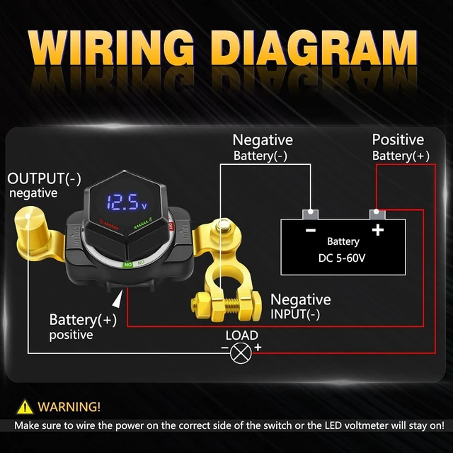 Alt view image 6 of 7 - 12V 250A Battery Disconnect Kill Switch for Car with Voltage Display DC 5-60V On/Off Power Isolator for RV, Marine, Boat, Truck, Camper & Trailer