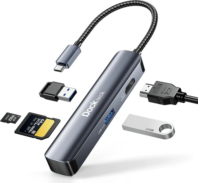 Main image of Dockteck 5 in 1 USB C Hub Multiport Adapter with 4K 60Hz HDMI, USB 3.0 5Gbps & SD/Micro SD Reader for MacBook Pro/Air, iPad Pro/Air, Surface Pro, XPS