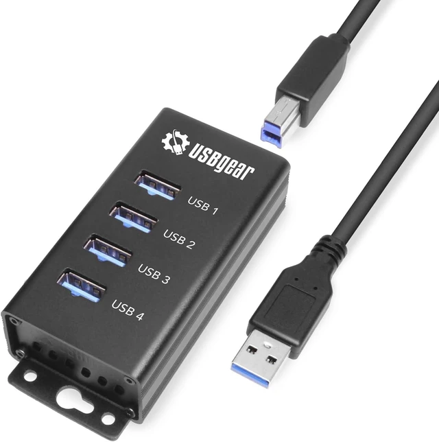 Main image of 4-Port USB 3.2 Gen 1 Hub Mountable SuperSpeed Data Hub for Laptop, PC & Desktop, 5V/2A Adapter with Type-A to Type-B Cable (3ft)