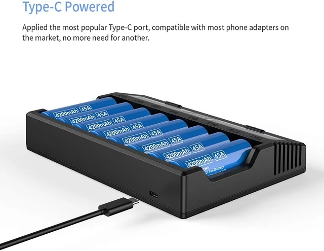Alt view image 5 of 7 - VC8 8-Slot Battery Charger with LCD Display - USB-C 3A Fast Charger for 18650, 21700, Li-ion, Ni-MH AA AAA C, Full Set with QC3.0 Wall Charger