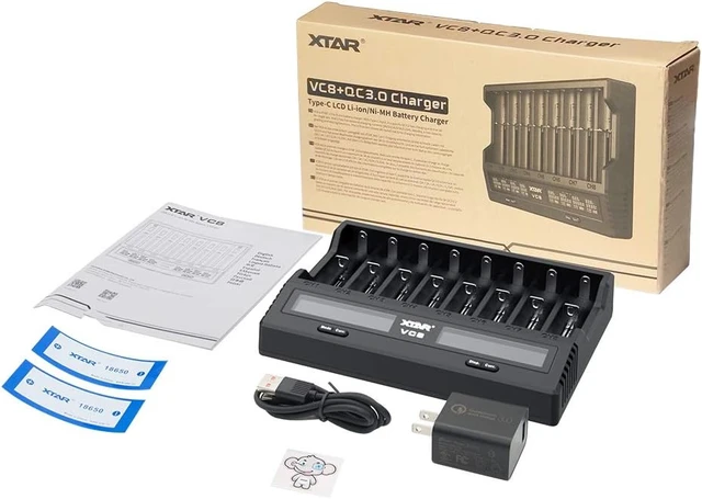 Alt view image 7 of 7 - VC8 8-Slot Battery Charger with LCD Display - USB-C 3A Fast Charger for 18650, 21700, Li-ion, Ni-MH AA AAA C, Full Set with QC3.0 Wall Charger
