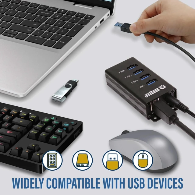 Alt view image 7 of 7 - 4-Port USB 3.2 Gen 1 Hub Mountable SuperSpeed Data Hub for Laptop, PC & Desktop, 5V/2A Adapter with Type-A to Type-B Cable (3ft)