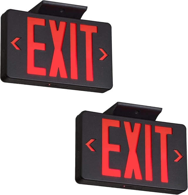 Main image of Red Exit Sign with Black Housing, LED Emergency Light with Battery Backup, UL Listed, AC 120/277V, Commercial Lights for Business, 2-Pack