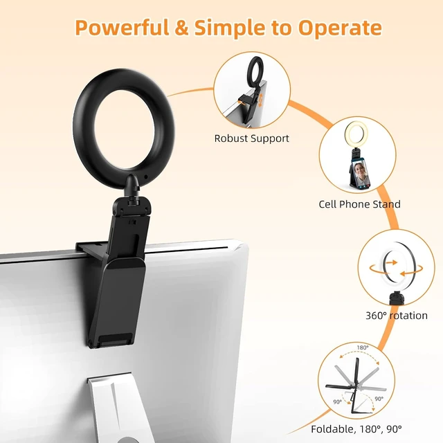 Alt view image 4 of 7 - 2-Pack 5" Ring Light for Computer & Laptop with Stand & Phone Holder for Zoom Meetings, Black
