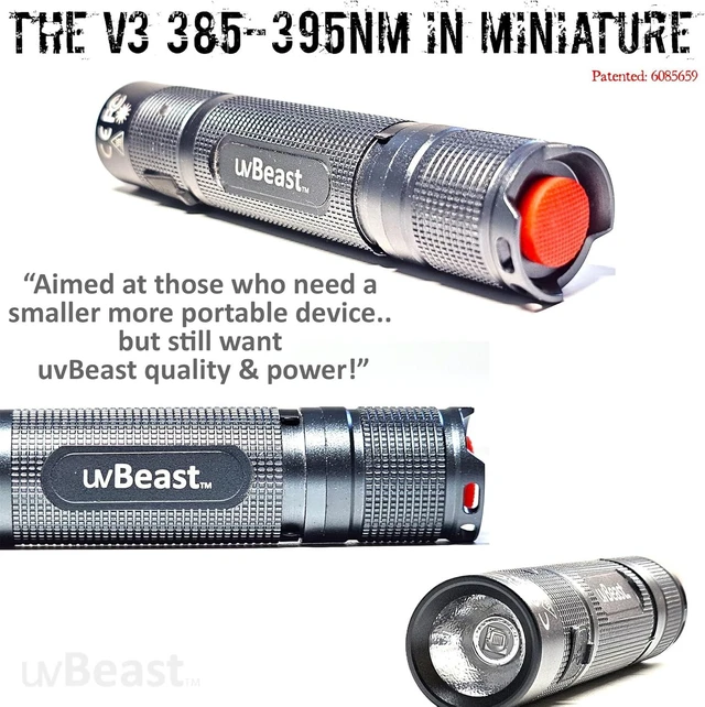 Alt view image 3 of 7 - New V3 Mini 385-395nm Black Light UV Flashlight, Low Contamination Ultraviolet, Professional-Grade High-Power 5-Core UV LED, USA Stock