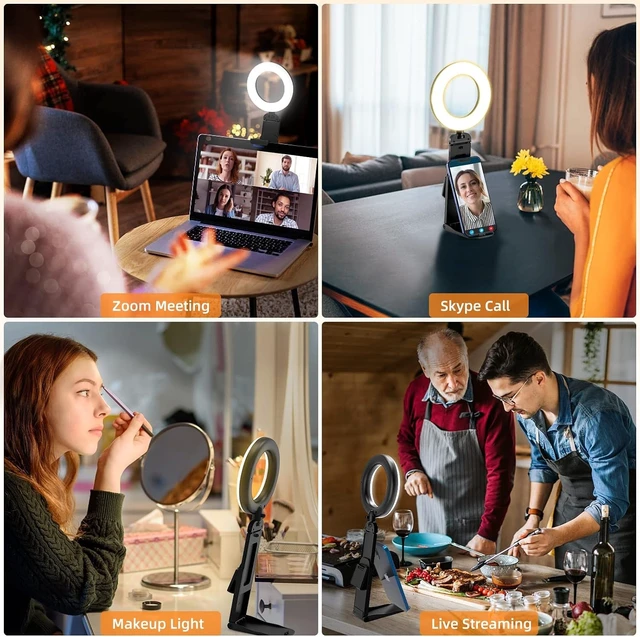 Alt view image 7 of 7 - 2-Pack 5" Ring Light for Computer & Laptop with Stand & Phone Holder for Zoom Meetings, Black