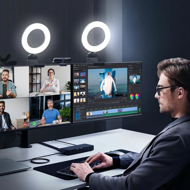 Alt view image 2 of 7 - 2-Pack 5" Ring Light for Computer & Laptop with Stand & Phone Holder for Zoom Meetings, Black