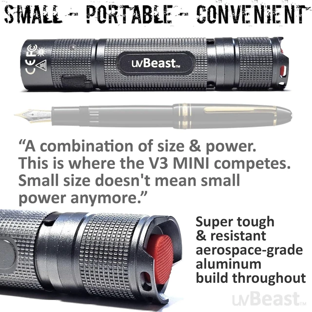 Alt view image 6 of 7 - New V3 Mini 385-395nm Black Light UV Flashlight, Low Contamination Ultraviolet, Professional-Grade High-Power 5-Core UV LED, USA Stock