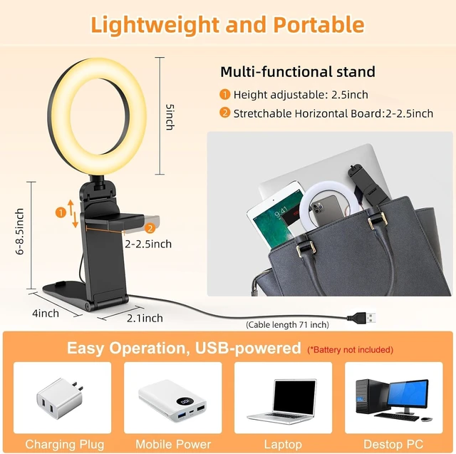 Alt view image 5 of 7 - 2-Pack 5" Ring Light for Computer & Laptop with Stand & Phone Holder for Zoom Meetings, Black