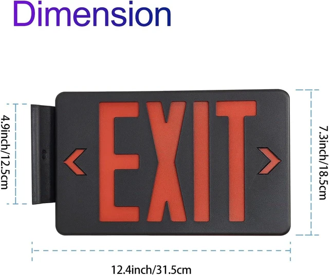 Alt view image 2 of 6 - Red Exit Sign with Black Housing, LED Emergency Light with Battery Backup, UL Listed, AC 120/277V, Commercial Lights for Business, 2-Pack