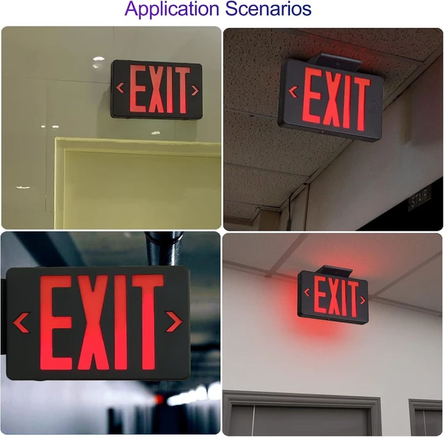 Alt view image 4 of 6 - Red Exit Sign with Black Housing, LED Emergency Light with Battery Backup, UL Listed, AC 120/277V, Commercial Lights for Business, 2-Pack