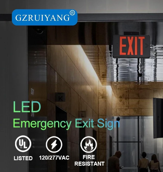 Alt view image 6 of 6 - Red Exit Sign with Black Housing, LED Emergency Light with Battery Backup, UL Listed, AC 120/277V, Commercial Lights for Business, 2-Pack