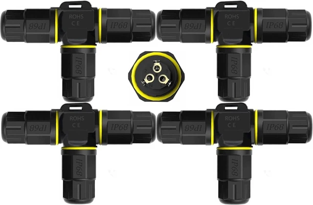 Main image of IP68 Waterproof 3 Way / 3 Pin Junction Box, Outdoor Cable Connector for Underground/Outdoor Ø0.18-0.4in, Shielded Field Installable 4Pack