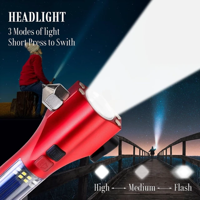 Alt view image 2 of 7 - Multifunction Solar Car Emergency Flashlight Window Breaker, Seatbelt Cutter, Waterproof LED Rechargeable Solar Powered Flashlight for Outdoor