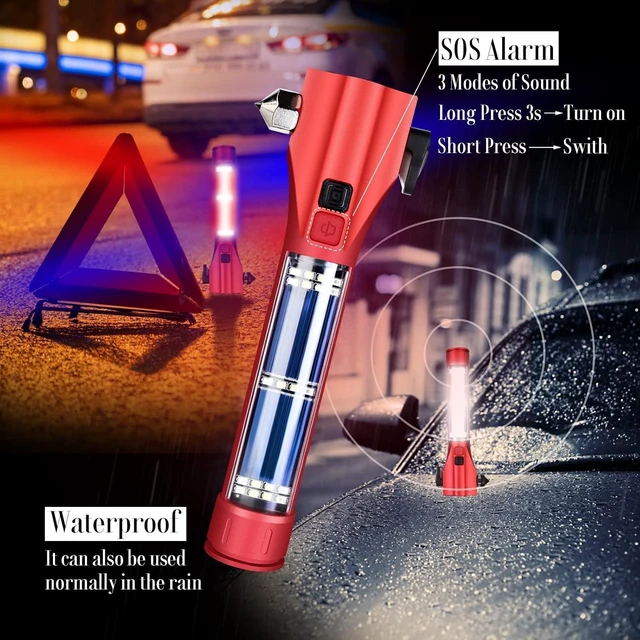 Alt view image 6 of 7 - Multifunction Solar Car Emergency Flashlight Window Breaker, Seatbelt Cutter, Waterproof LED Rechargeable Solar Powered Flashlight for Outdoor