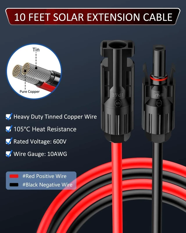 Alt view image 4 of 7 - 10AWG Solar Extension Cable with Double Cable Entry Gland & Female/Male Connector Adapter Kit for RV, Boat, Van & Solar Panel Projects