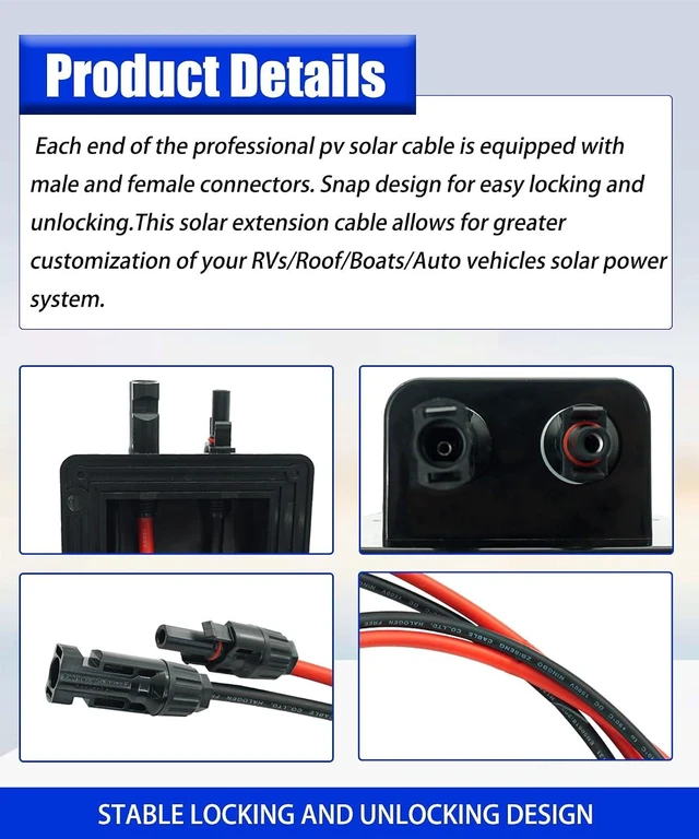 Alt view image 3 of 6 - 10Ft Solar Cable Entry Gland with 10AWG Extension Cable & MC4 Connectors for Solar Junction Box, Fits RV, Boat, Camper & Van, Tinned Copper Wire