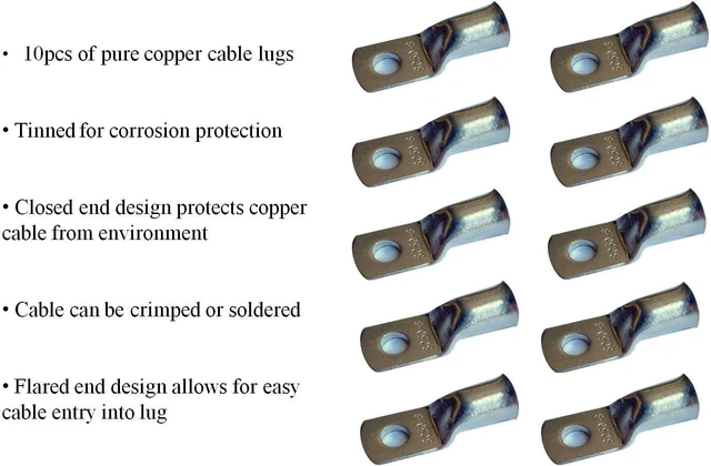 Alt view image 5 of 7 - 2 AWG Battery Welding Cable, 5 Feet Black + 5 Feet Red Pure Copper Ultra Flexible + 5 Pcs 5/16" & 5 Pcs 3/8" Copper Lugs + 3 Feet Heat Shrink