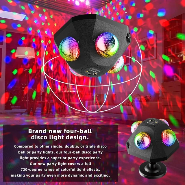 Alt view image 2 of 7 - 4 Disco Balls in 1 Party Strobe Light DJ Stage Light with Sound Activation & Remote Control for Indoor Outdoor, KTV, Club, Party & Home Karaoke