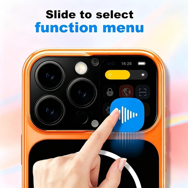 Alt view image 2 of 6 - Phone Case for iPhone 16 Pro Max with 1.85" Smart Display 2026 New Tech, Rechargeable, Syncs with Phone, Clear Shock-Proof Non-Slip (Orange)