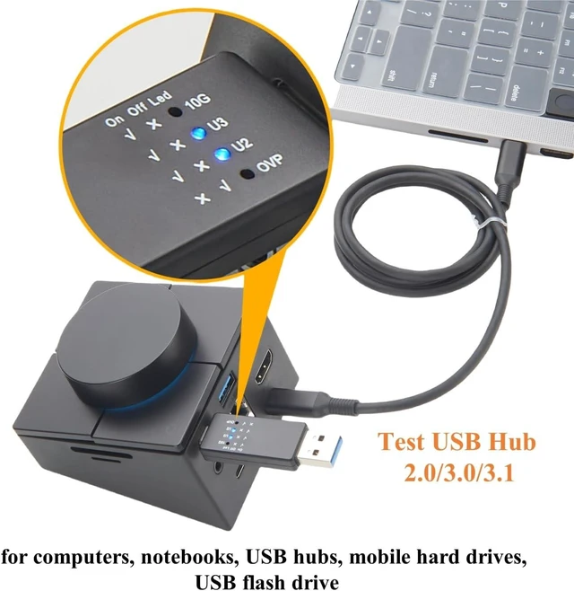 Alt view image 6 of 6 - USB 10G Tester - USB Type-C 3.1/3.0/2.0 Hub Speed & Voltage Test Tool with Detection Trigger, LED USB Port Analyzer for QC Inspection (1PCS)