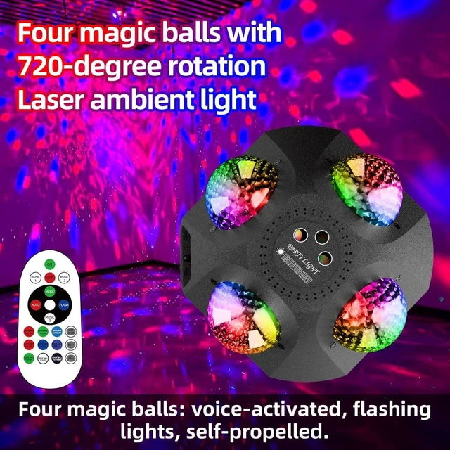 Alt view image 7 of 7 - 4 Disco Balls in 1 Party Strobe Light DJ Stage Light with Sound Activation & Remote Control for Indoor Outdoor, KTV, Club, Party & Home Karaoke