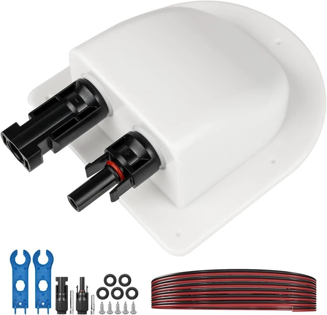 Main image of Solar Cable Entry Gland with 10AWG Copper Cable & Connector, UV-Resistant Dual Entry Housing for Solar RV, Boats, Yacht & Roofs (White 20FT)