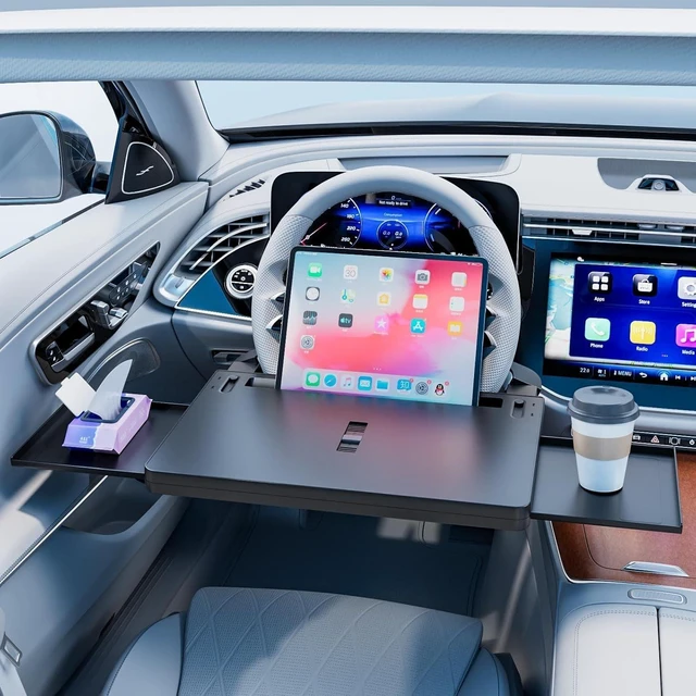Main image of 2-in-1 Extendable Steering Wheel Tray Adjustable Car Desk for Laptop & Food, Fits Most Large SUVs, Trucks & Vans, Portable for Travel, Work & Dining