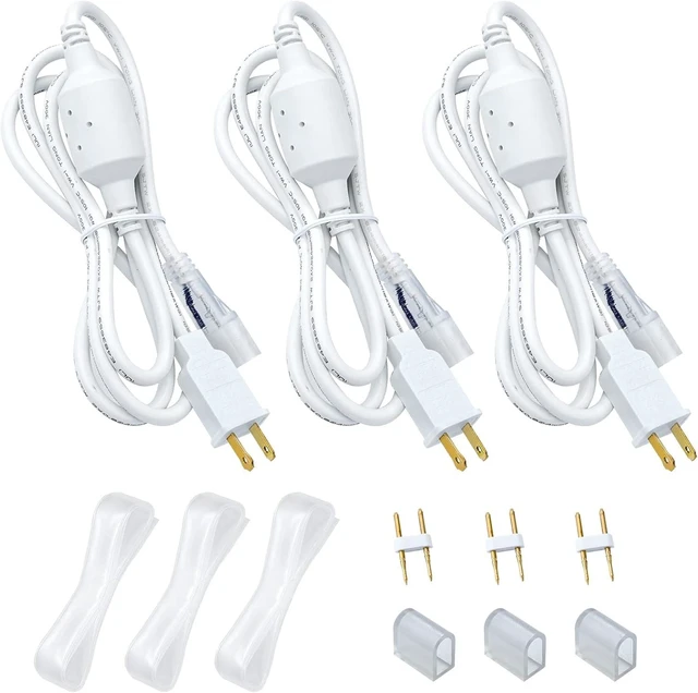 Main image of 4.92FT Power Cord Connector Kit for 8*16mm LED Neon Rope Light Set of 3 with Pins, End Cap & Heat Shrink Tube