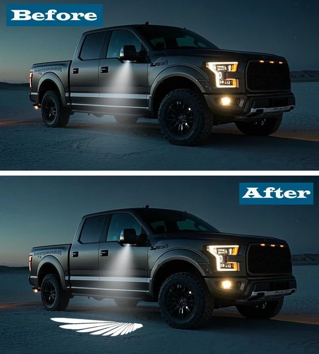 Alt view image 2 of 7 - 2Pcs Side Rearview Logo LED Welcome Light 3D Shadow Car Door Puddle Projector, No Fade Floor Light for Ford F150 2015-2025, F250 & F350