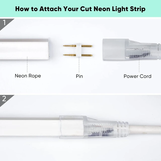 Alt view image 4 of 6 - 4.92FT Power Cord Connector Kit for 8*16mm LED Neon Rope Light Set of 3 with Pins, End Cap & Heat Shrink Tube