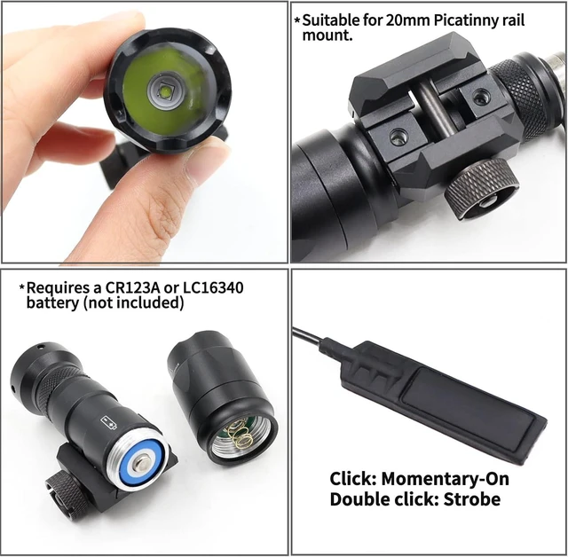 Alt view image 3 of 7 - M300A Tactical Picatinny Flashlight 400 Lumens Mini LED White Light with Strobe, Pressure Switch Weapon Light (Black, M300A)